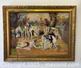 MaxSold Auction: Signed Richard Paulus-Fesburg 1942 Large Art Deco WW11 Era Oil Painting On Canvas Pack Borzoi Russian Wolfhounds - Toronto (Ontario, Canada) PARTNER MANAGED Estate Sale Online Auction - Railside Road