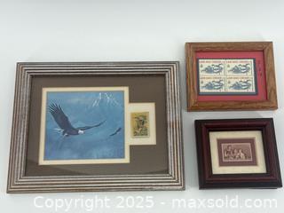 MaxSold Auction: Framed Stamp Art Lot (3) – Eagle, Law & Order, Teachers of America –  - Upland (California, USA) SELLER MANAGED Reseller Online Auction - Monte Vista