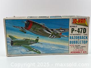 MaxSold Auction: Jo-Han P-47D Thunderbolt 1/72 Model Kit  - Upland (California, USA) SELLER MANAGED Reseller Online Auction - Monte Vista