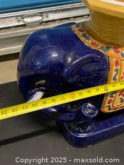 MaxSold Auction: Vintage Blue Ceramic Elephant Garden Stool / Side Table - Vancouver (British Columbia, Canada) SELLER MANAGED Reseller Online Auction - East 7th Avenue (STORAGE)