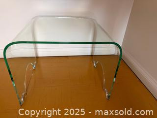 MaxSold Auction: MCM Tempered Clear Bent Glass Coffee Table / Low Bench / Side Table - Toronto (Ontario, Canada) SELLER MANAGED Downsizing Online Auction - O' Connor Drive (CONDO)