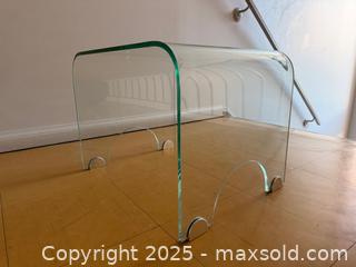 MaxSold Auction: MCM Tempered Clear Bent Glass Coffee Table / Low Bench / Side Table - Toronto (Ontario, Canada) SELLER MANAGED Downsizing Online Auction - O' Connor Drive (CONDO)