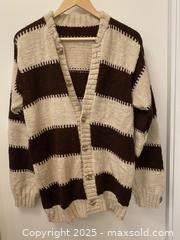 MaxSold Auction: Vintage Cream & Dark Brown Striped Chunky Button-Up Cardigan - Hand Made - Toronto (Ontario, Canada) SELLER MANAGED Downsizing Online Auction - O' Connor Drive (CONDO)