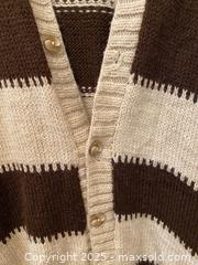 MaxSold Auction: Vintage Cream & Dark Brown Striped Chunky Button-Up Cardigan - Hand Made - Toronto (Ontario, Canada) SELLER MANAGED Downsizing Online Auction - O' Connor Drive (CONDO)