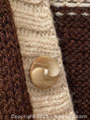 MaxSold Auction: Vintage Cream & Dark Brown Striped Chunky Button-Up Cardigan - Hand Made - Toronto (Ontario, Canada) SELLER MANAGED Downsizing Online Auction - O' Connor Drive (CONDO)