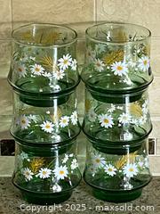 MaxSold Auction: Vintage MCM Libby Set of 6 Light Green Glass Tumblers with Daisy Design - Toronto (Ontario, Canada) SELLER MANAGED Downsizing Online Auction - O' Connor Drive (CONDO)