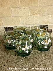 MaxSold Auction: Vintage MCM Libby Set of 6 Light Green Glass Tumblers with Daisy Design - Toronto (Ontario, Canada) SELLER MANAGED Downsizing Online Auction - O' Connor Drive (CONDO)