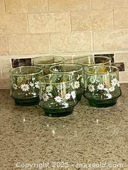 MaxSold Auction: Vintage MCM Libby Set of 6 Light Green Glass Tumblers with Daisy Design - Toronto (Ontario, Canada) SELLER MANAGED Downsizing Online Auction - O' Connor Drive (CONDO)