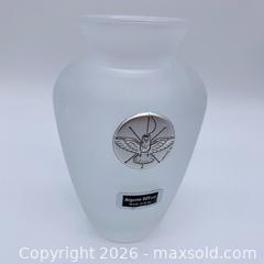 MaxSold Auction: Frosted Glass Vase with Sterling Silver Dove Medallion - Vancouver (British Columbia, Canada) SELLER MANAGED Downsizing Online Auction - W20th Avenue (CONDO)
