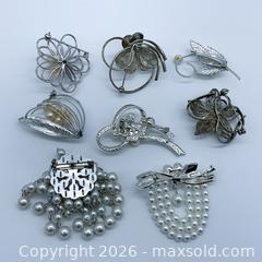 MaxSold Auction: Lot of 8 Silver-Tone Brooches/Pins with Faux Pearls - Vancouver (British Columbia, Canada) SELLER MANAGED Downsizing Online Auction - W20th Avenue (CONDO)