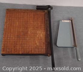 MaxSold Auction: Lot of 2 Manual Paper Cutters — Wooden Guillotine &#38; Metal Trimmer - Toronto (Ontario, Canada) PARTNER MANAGED Reseller Online Auction - Queen Street West