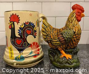 MaxSold Auction: Vintage Large Argilart Hand Decorated Portugal Stoneware Mug and Vintage Ceramic Rooster  - St. Catharines (Ontario, Canada) SELLER MANAGED Estate Sale Online Auction - Monique Crescent