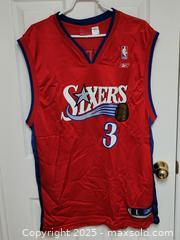MaxSold Auction: Allen Iverson Philadelphia Sixers 3 Alternate Red Jersey Men's Large - Toronto (Ontario, Canada) SELLER MANAGED Downsizing Online Auction - McAdam Avenue