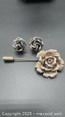 MaxSold Auction: Sterling silver rose stud earrings with pin - Markham (Ontario, Canada) PARTNER MANAGED Downsizing Online Auction - Loring Crescent