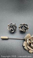 MaxSold Auction: Sterling silver rose stud earrings with pin - Markham (Ontario, Canada) PARTNER MANAGED Downsizing Online Auction - Loring Crescent