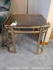 MaxSold Auction: 1970s Hollywood Regency brass and smoked glass side table - London (Ontario, Canada) PARTNER MANAGED Estate Sale Online Auction - Alayne Crescent