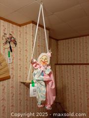 MaxSold Auction: Large vintage soft-body porcelain clown doll on Wooden swing - London (Ontario, Canada) PARTNER MANAGED Estate Sale Online Auction - Alayne Crescent