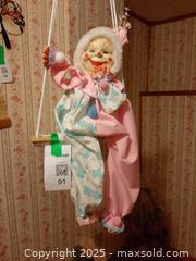 MaxSold Auction: Large vintage soft-body porcelain clown doll on Wooden swing - London (Ontario, Canada) PARTNER MANAGED Estate Sale Online Auction - Alayne Crescent