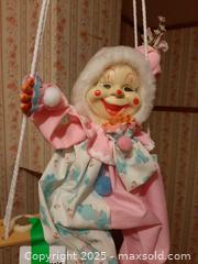 MaxSold Auction: Large vintage soft-body porcelain clown doll on Wooden swing - London (Ontario, Canada) PARTNER MANAGED Estate Sale Online Auction - Alayne Crescent