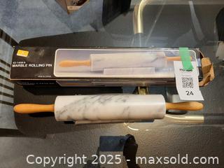 MaxSold Auction: *NEW* marble rolling pin with wooden handles on a marble stand - London (Ontario, Canada) PARTNER MANAGED Estate Sale Online Auction - Alayne Crescent