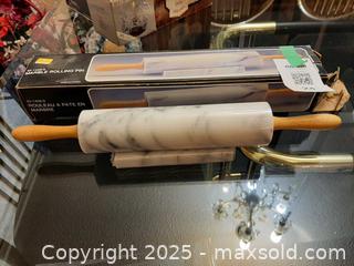 MaxSold Auction: *NEW* marble rolling pin with wooden handles on a marble stand - London (Ontario, Canada) PARTNER MANAGED Estate Sale Online Auction - Alayne Crescent
