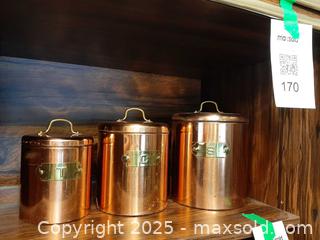 MaxSold Auction: Three vintage copper canister set for kitchen storage - London (Ontario, Canada) PARTNER MANAGED Estate Sale Online Auction - Alayne Crescent
