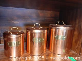 MaxSold Auction: Three vintage copper canister set for kitchen storage - London (Ontario, Canada) PARTNER MANAGED Estate Sale Online Auction - Alayne Crescent