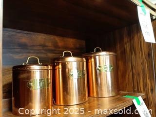 MaxSold Auction: Three vintage copper canister set for kitchen storage - London (Ontario, Canada) PARTNER MANAGED Estate Sale Online Auction - Alayne Crescent