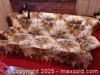 MaxSold Auction: Vintage floral print sofa with a ruffled skirt - London (Ontario, Canada) PARTNER MANAGED Estate Sale Online Auction - Alayne Crescent