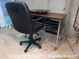 MaxSold Auction: Vintage metal and wood grain desk with a black rolling office chair - London (Ontario, Canada) PARTNER MANAGED Estate Sale Online Auction - Alayne Crescent