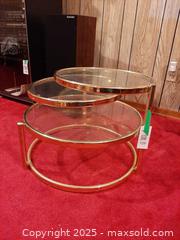 MaxSold Auction: Vintage Milo Baughman-style three-tiered brass and glass swivel coffee table - London (Ontario, Canada) PARTNER MANAGED Estate Sale Online Auction - Alayne Crescent
