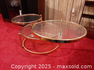 MaxSold Auction: Vintage Milo Baughman-style three-tiered brass and glass swivel coffee table - London (Ontario, Canada) PARTNER MANAGED Estate Sale Online Auction - Alayne Crescent