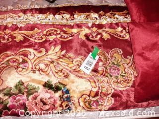 MaxSold Auction: Vintage red & gold velvet floral plush bedspread & four pillows - London (Ontario, Canada) PARTNER MANAGED Estate Sale Online Auction - Alayne Crescent