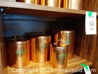 MaxSold Auction: Vintage set of four copper-plated "De La Cuisine" nesting canisters  - London (Ontario, Canada) PARTNER MANAGED Estate Sale Online Auction - Alayne Crescent