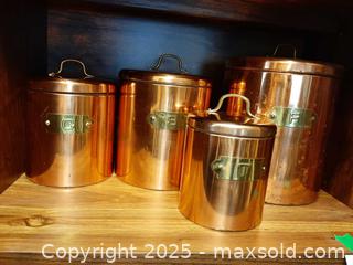 MaxSold Auction: Vintage set of four copper-plated "De La Cuisine" nesting canisters  - London (Ontario, Canada) PARTNER MANAGED Estate Sale Online Auction - Alayne Crescent