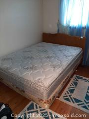 MaxSold Auction: Vintage velour fabric upholstered queen sized headboard, rails, mattress and boxspring - London (Ontario, Canada) PARTNER MANAGED Estate Sale Online Auction - Alayne Crescent