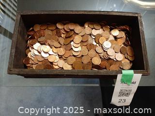 MaxSold Auction: Wooden Box filled with hundreds of Canadian pennies. - London (Ontario, Canada) PARTNER MANAGED Estate Sale Online Auction - Alayne Crescent