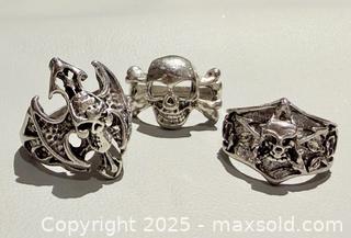 MaxSold Auction: (3) Silver Plated Skull Rings  - Toronto (Ontario, Canada) PARTNER MANAGED Reseller Online Auction - Queen Street West