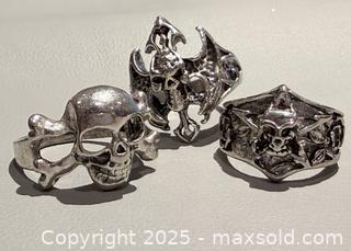 MaxSold Auction: (3) Silver Plated Skull Rings  - Toronto (Ontario, Canada) PARTNER MANAGED Reseller Online Auction - Queen Street West
