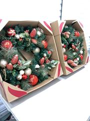 MaxSold Auction: 2 Pre-Lit 30 in Christmas Wreaths, Green with Red & Gold Ornaments - Markham (Ontario, Canada) PARTNER MANAGED Downsizing Online Auction - Mccowan Road (STORAGE)