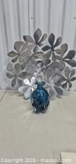 MaxSold Auction: Blue Art Glass Bottle with Metal Leaf Centerpiece Bowl, 8in & 20in - Markham (Ontario, Canada) PARTNER MANAGED Downsizing Online Auction - Mccowan Road (STORAGE)