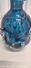 MaxSold Auction: Blue Art Glass Bottle with Metal Leaf Centerpiece Bowl, 8in & 20in - Markham (Ontario, Canada) PARTNER MANAGED Downsizing Online Auction - Mccowan Road (STORAGE)