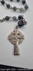MaxSold Auction: Celtic Cross Rosary-Style Necklace with Green Mottled Beads - Markham (Ontario, Canada) PARTNER MANAGED Downsizing Online Auction - Mccowan Road (STORAGE)