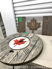 MaxSold Auction: Decorative Maple Leaf Wall Clock with Wooden Wall Panel - Markham (Ontario, Canada) PARTNER MANAGED Downsizing Online Auction - Mccowan Road (STORAGE)