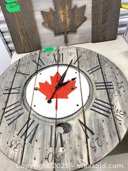 MaxSold Auction: Decorative Maple Leaf Wall Clock with Wooden Wall Panel - Markham (Ontario, Canada) PARTNER MANAGED Downsizing Online Auction - Mccowan Road (STORAGE)