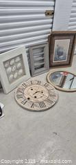 MaxSold Auction: Lot of 5 Rustic Wall Clock, Mirror, Framed Art & Shutter Frame - Markham (Ontario, Canada) PARTNER MANAGED Downsizing Online Auction - Mccowan Road (STORAGE)