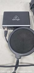 MaxSold Auction: LOT of Podcasting/Streaming Kit with Mic, Isolation Shield, Behringer U-PHORIA UMC22 Audio Interface  - Markham (Ontario, Canada) PARTNER MANAGED Downsizing Online Auction - Mccowan Road (STORAGE)