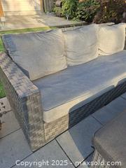 MaxSold Auction: Outdoor Wicker 3-Seat Sofa, Dark Grey with Mid-Grey Cushions - Markham (Ontario, Canada) PARTNER MANAGED Downsizing Online Auction - Mccowan Road (STORAGE)