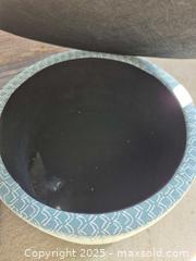 MaxSold Auction: Round Tufted Storage Ottoman, 20 in Diameter, Teal Geometric - Markham (Ontario, Canada) PARTNER MANAGED Downsizing Online Auction - Mccowan Road (STORAGE)