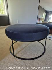 MaxSold Auction: Urban Barn Round Ottoman Pouf, Dark Navy Velvet-Look, 31–32 in - Markham (Ontario, Canada) PARTNER MANAGED Downsizing Online Auction - Mccowan Road (STORAGE)